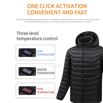 Men Heated Jacket USB Electric Heated Coat Hunting Hiking Camping Outdoor Skiing Heating Jacket Camping Heated Clothing