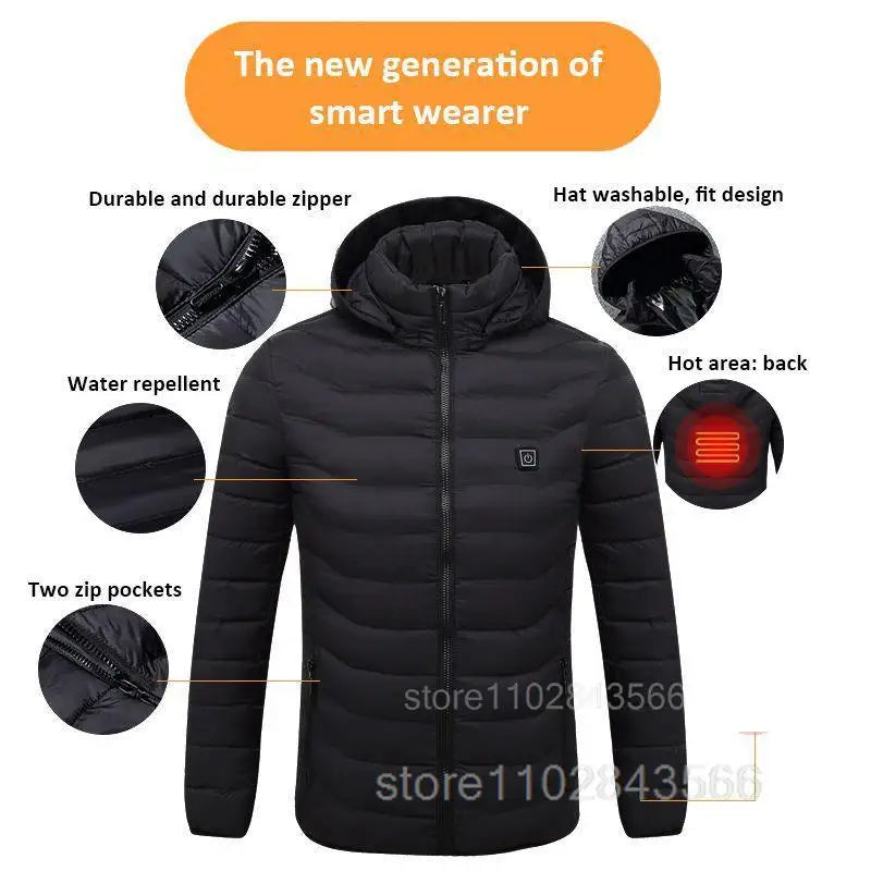 Men Heated Jacket USB Electric Heated Coat Hunting Hiking Camping Outdoor Skiing Heating Jacket Camping Heated Clothing