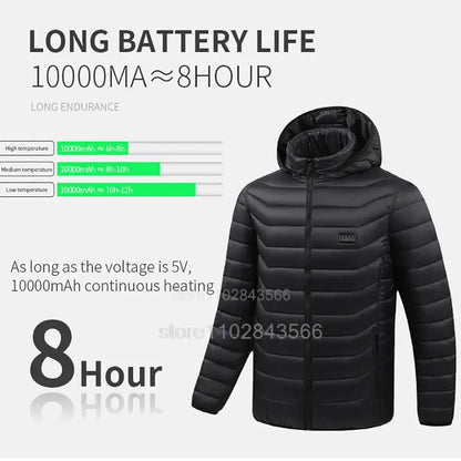 Men Heated Jacket USB Electric Heated Coat Hunting Hiking Camping Outdoor Skiing Heating Jacket Camping Heated Clothing